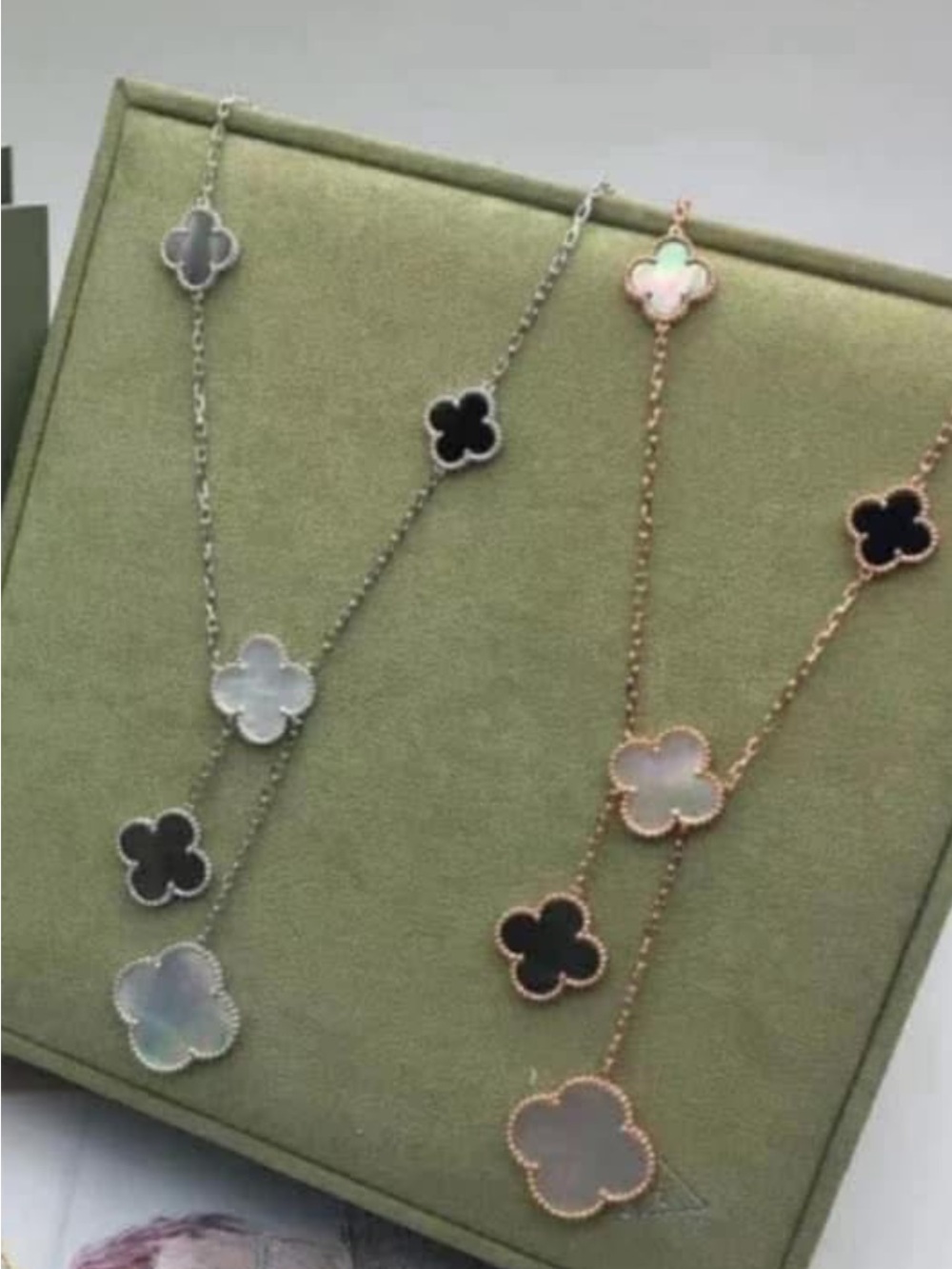 Clover Station Mother-of-Pearl & Onyx Necklace - Silver and Yellow Gold